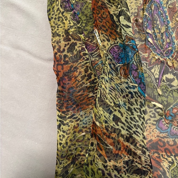 Scarf, 60 inches long. Drapey, flowing, jewel tones, metallic accents. SKU 3 - Picture 4 of 12